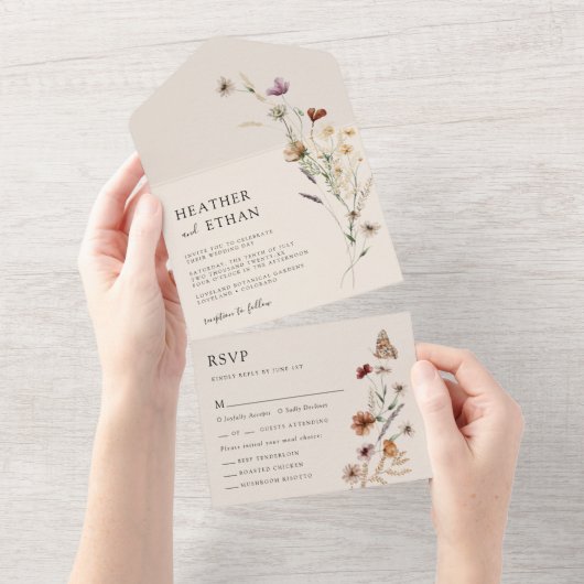 Boho All in One Wedding Invite Uitnodiging (Afscheurbaar)