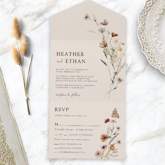 Boho All in One Wedding Invite Uitnodiging