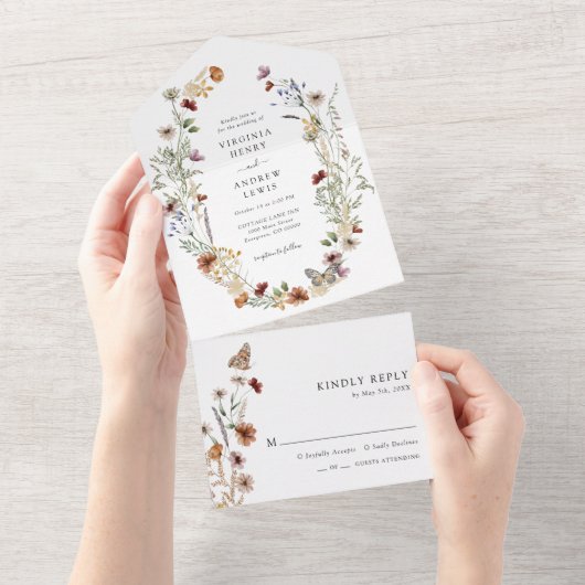 Boho All in One Wedding Invite Uitnodiging (Afscheurbaar)