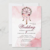 Boho All in One Wedding Pink Maroon Dream Catcher Kaart (Voorkant)