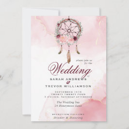 Boho All in One Wedding Pink Maroon Dream Catcher Kaart