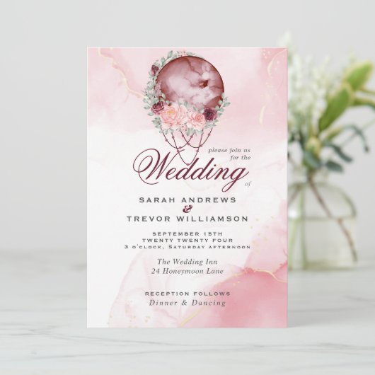 Boho allemaal in één bruiloft roze maroon Moon Inv Kaart (Staand voorkant)