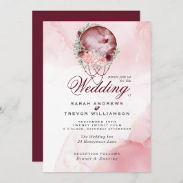 Boho allemaal in één bruiloft roze maroon Moon Inv Kaart