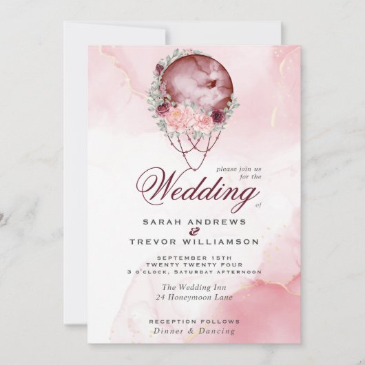 Boho allemaal in één bruiloft roze maroon Moon Inv Kaart (Voorkant)