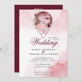 Boho allemaal in één bruiloft roze maroon Moon Inv Kaart