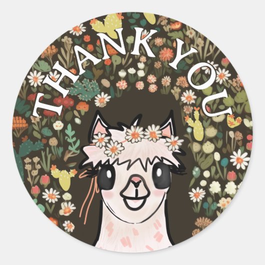 Boho Alpaca Bedankt Ronde Sticker (Voorkant)
