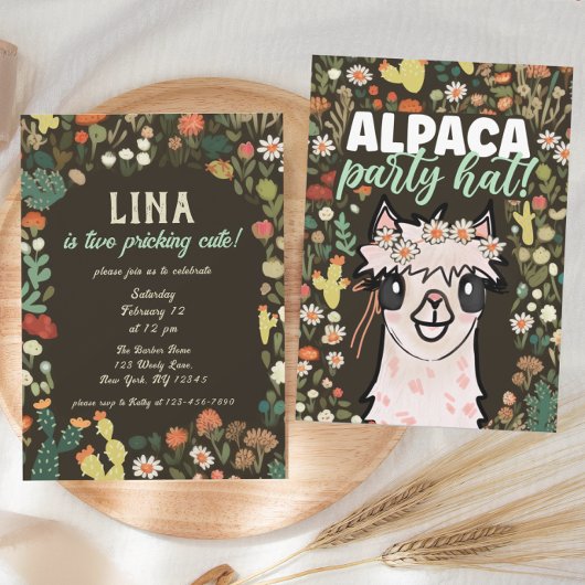 Boho Alpaca Cactus Fiesta Tweede Verjaardag Invita Kaart