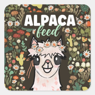 Boho Alpaca Voedsel Fiesta Tweede Verjaardag Vierkante Sticker