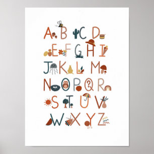 Boho Alphabet poster, wandkunst, klaslokaal poster