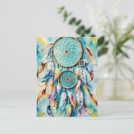 Boho American Indian Dream Catcher, waterverf Briefkaart (Staand voorkant)