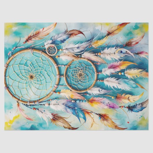 Boho American Indian Dream Catcher, waterverf Tissuepapier (Voorkant)