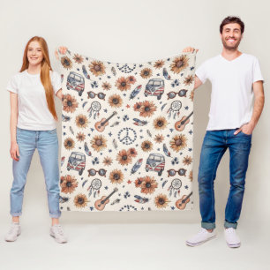Boho Americana Festival Zonnebloemen VW Bus 4 juli Fleece Deken