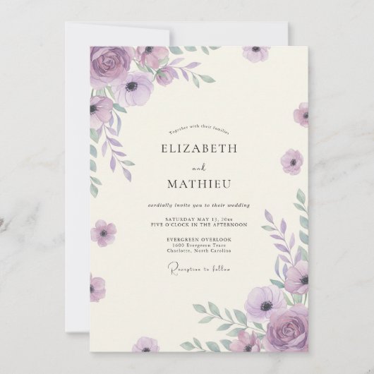 Boho Amethyst Wildebloem Bruiloft Kaart (Voorkant)