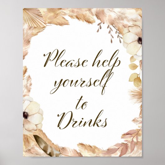 Boho and Feather Party Sign, Bridal, Baby, bruilof Poster (Voorkant)