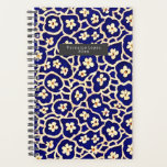 Boho Anemone Blue Planner<br><div class="desc">Blauw met illustraties van een bloesem. Geef de naam in de grijze rechthoek aan de voorkant aan.</div>
