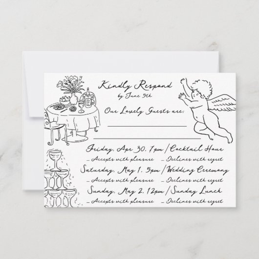 Boho Angel Doodle Hand getrokken eenvoudige multi- RSVP Kaartje (Voorkant)