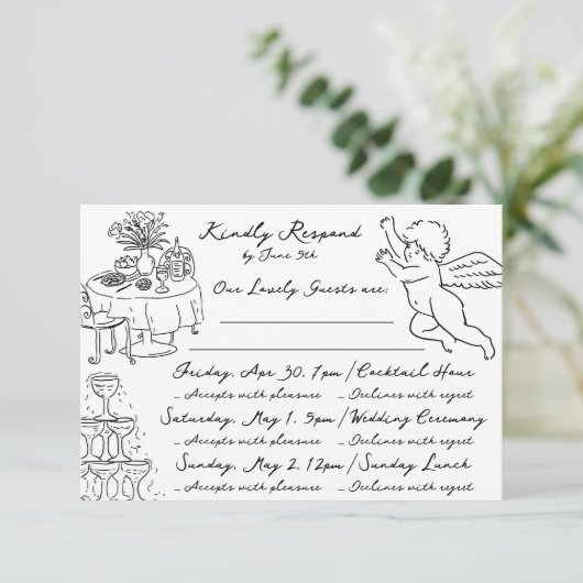 Boho Angel Doodle Hand getrokken eenvoudige multi- RSVP Kaartje (Staand voorkant)