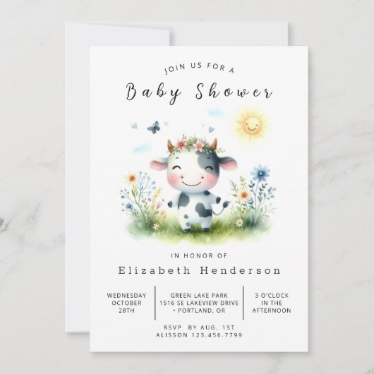 Boho Animal Fun Koe Baby shower Kaart (Voorkant)