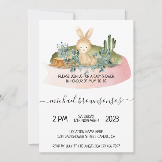 Boho Animal Rabbit Tropical Baby shower Kaart (Voorkant)