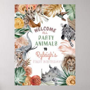 Boho Animal Safari Birthday Welkomstteken Poster