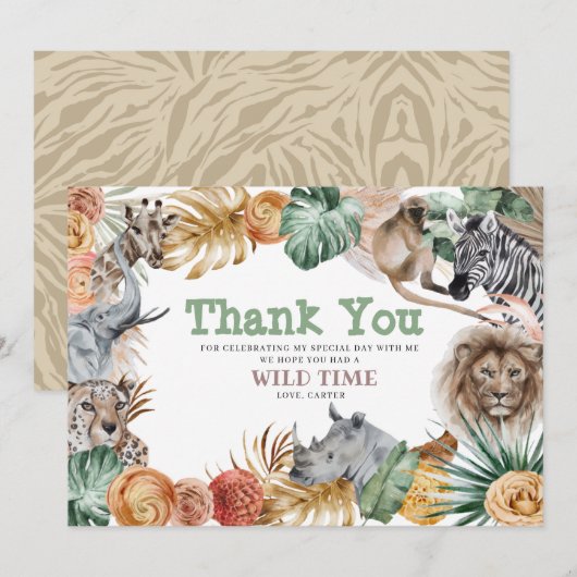 Boho Animal Safari Dank je wel Bedankkaart (Voorkant / Achterkant)