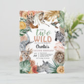 Boho Animal Safari Twee Wild verjaardagsuitnodigin Kaart (Staand voorkant)