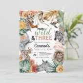 Boho Animal Safari Wild en Three Birthday Kaart (Staand voorkant)