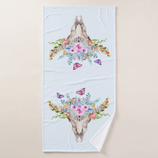 Boho Animal Skull met Butterflies en Flowers Bad Handdoek (Badhanddoek)