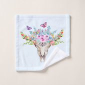 Boho Animal Skull met Butterflies en Flowers Bad Handdoek (Wasdoekje)