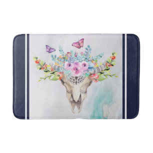 Boho Animal Skull met Butterflies en Flowers Badmat