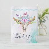 Boho Animal Skull met Butterflies en Flowers Bedankkaart (Staand voorkant)