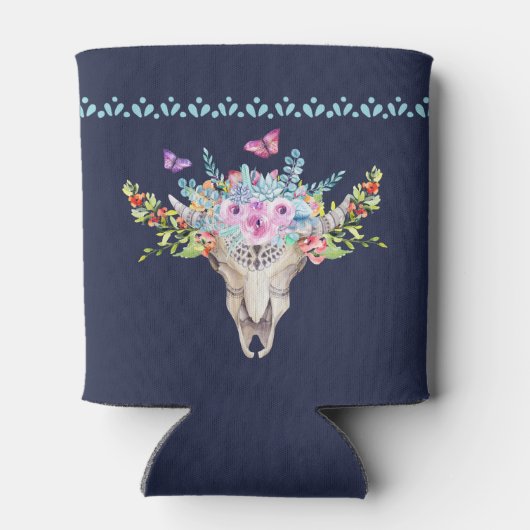 Boho Animal Skull met Butterflies en Flowers Blikjeskoeler (Achterkant)