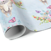 Boho Animal Skull met Butterflies en Flowers Cadeaupapier (Rol Hoek)