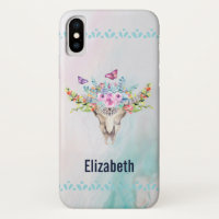 Boho Animal Skull met Butterflies en Flowers