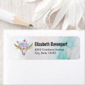 Boho Animal Skull met Butterflies en Flowers Etiket (Insitu)