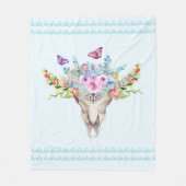 Boho Animal Skull met Butterflies en Flowers Fleece Deken (Voorkant)
