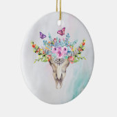 Boho Animal Skull met Butterflies en Flowers Keramisch Ornament (Rechts)