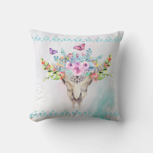 Boho Animal Skull met Butterflies en Flowers Kussen