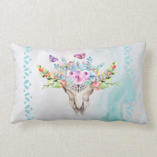 Boho Animal Skull met Butterflies en Flowers Kussen
