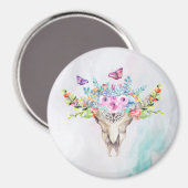 Boho Animal Skull met Butterflies en Flowers Magneet (Voorkant / Achterkant)