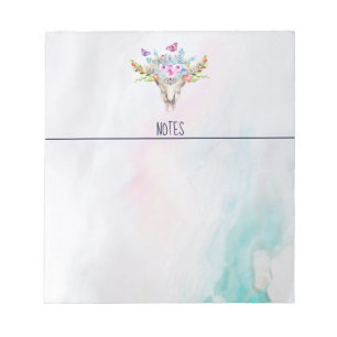 Boho Animal Skull met Butterflies en Flowers Notitieblok