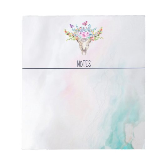 Boho Animal Skull met Butterflies en Flowers Notitieblok (Voorkant)