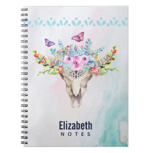 Boho Animal Skull met Butterflies en Flowers Notitieboek