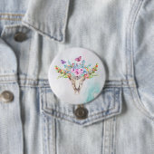 Boho Animal Skull met Butterflies en Flowers Ronde Button 7,6 Cm (In situ)