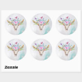 Boho Animal Skull met Butterflies en Flowers Ronde Sticker (Vel)
