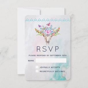 Boho Animal Skull met Butterflies en Flowers RSVP Kaartje