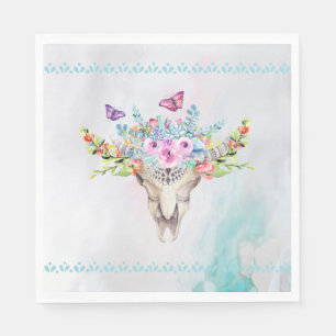 Boho Animal Skull met Butterflies en Flowers Servet