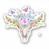 Boho Animal Skull met Butterflies en Flowers Sticker (Voorkant)
