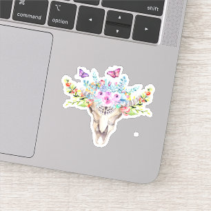 Boho Animal Skull met Butterflies en Flowers Sticker