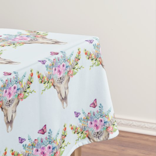 Boho Animal Skull met Butterflies en Flowers Tafelkleed (Voorbeeld)